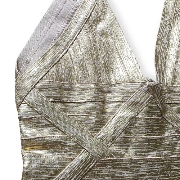 TheKewlShop Metallic Gold Bandage Mini Dress – Size Small - Picture 3 of 9